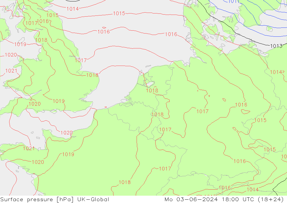 地面气压 UK-Global 星期一 03.06.2024 18 UTC