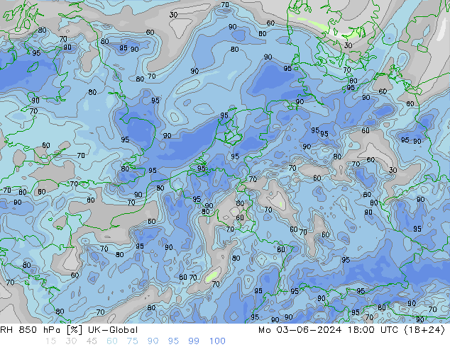 RH 850 hPa UK-Global Mo 03.06.2024 18 UTC