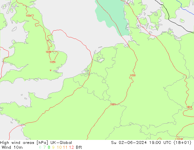 High wind areas UK-Global 星期日 02.06.2024 19 UTC