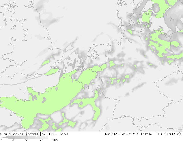 Nubes (total) UK-Global lun 03.06.2024 00 UTC