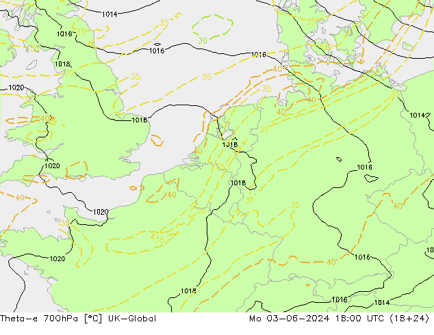 Theta-e 700гПа UK-Global пн 03.06.2024 18 UTC