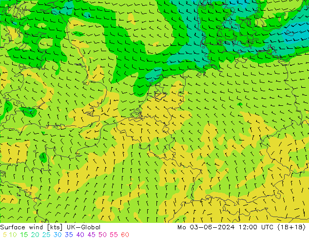 Surface wind UK-Global Mo 03.06.2024 12 UTC