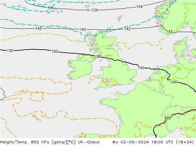 Height/Temp. 850 hPa UK-Global  03.06.2024 18 UTC