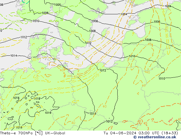 Theta-e 700hPa UK-Global Tu 04.06.2024 03 UTC
