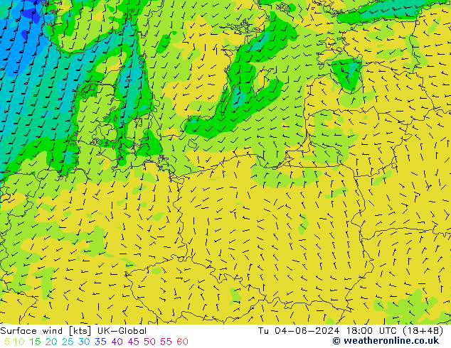 wiatr 10 m UK-Global wto. 04.06.2024 18 UTC