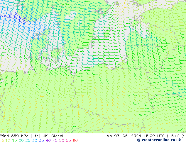 Wind 850 hPa UK-Global Mo 03.06.2024 15 UTC