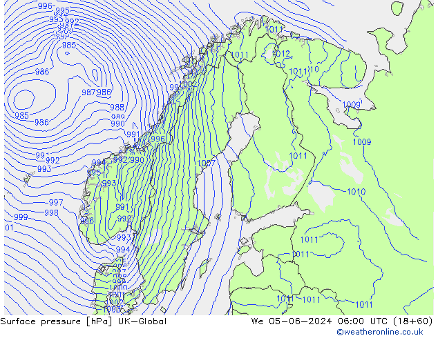 Surface pressure UK-Global We 05.06.2024 06 UTC