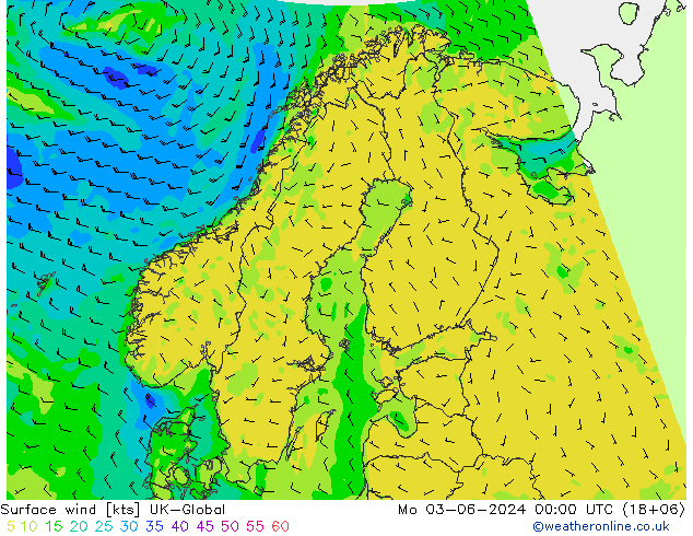 Surface wind UK-Global Mo 03.06.2024 00 UTC