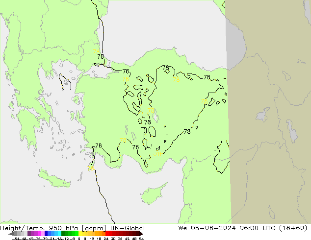 Height/Temp. 950 hPa UK-Global We 05.06.2024 06 UTC