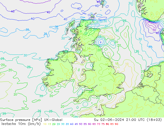 Isotachs (kph) UK-Global  02.06.2024 21 UTC