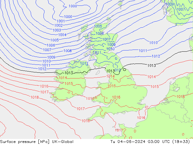 Surface pressure UK-Global Tu 04.06.2024 03 UTC