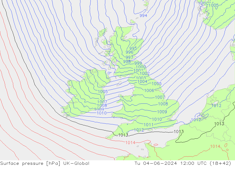 Luchtdruk (Grond) UK-Global di 04.06.2024 12 UTC