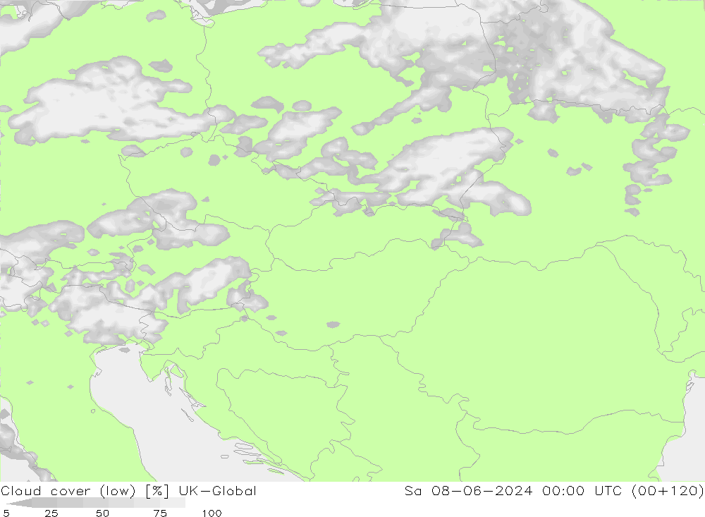 Cloud cover (low) UK-Global Sa 08.06.2024 00 UTC