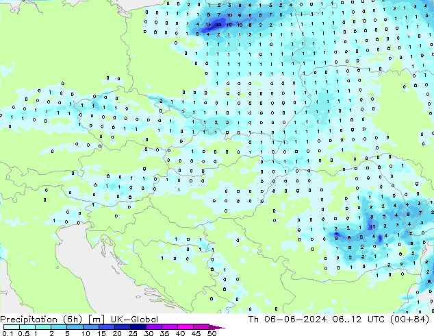 Precipitación (6h) UK-Global jue 06.06.2024 12 UTC