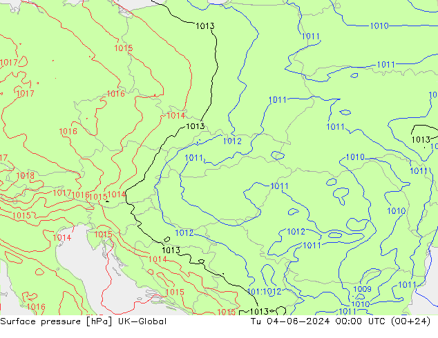 Surface pressure UK-Global Tu 04.06.2024 00 UTC
