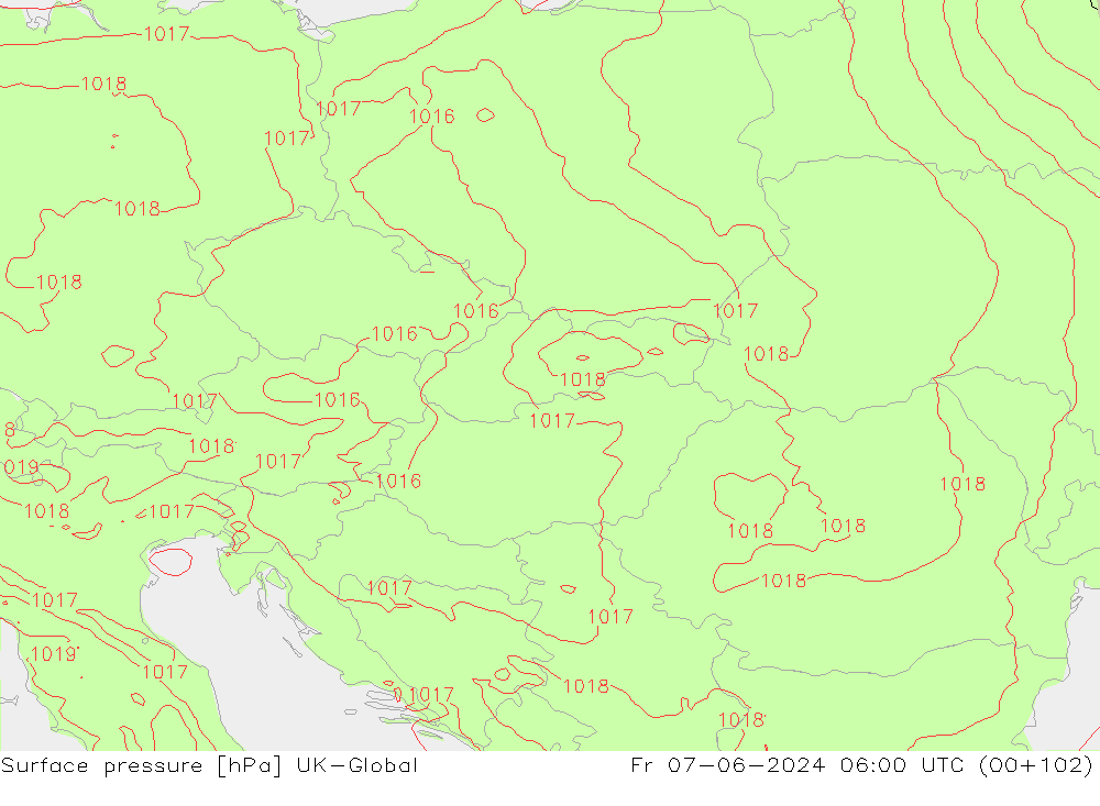 Presión superficial UK-Global vie 07.06.2024 06 UTC