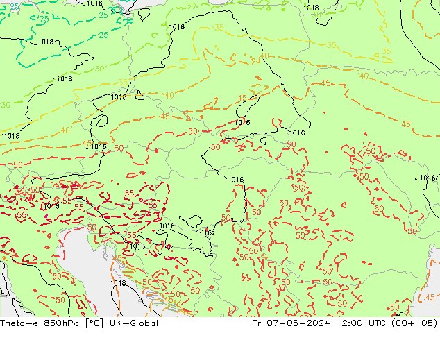 Theta-e 850hPa UK-Global pt. 07.06.2024 12 UTC