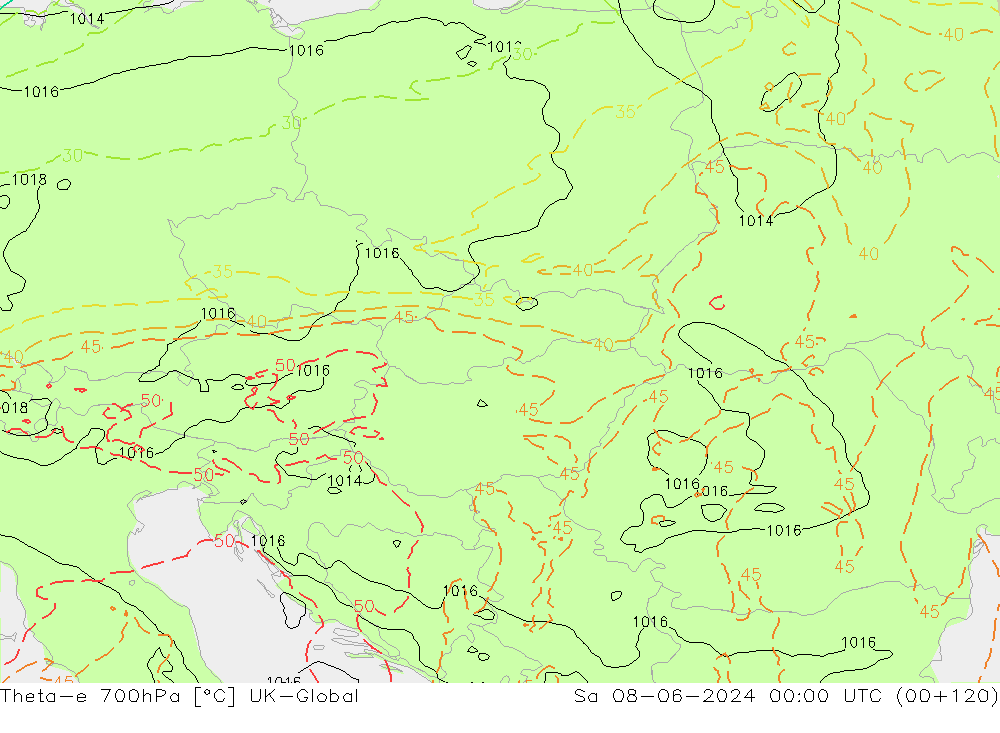 Theta-e 700hPa UK-Global So 08.06.2024 00 UTC