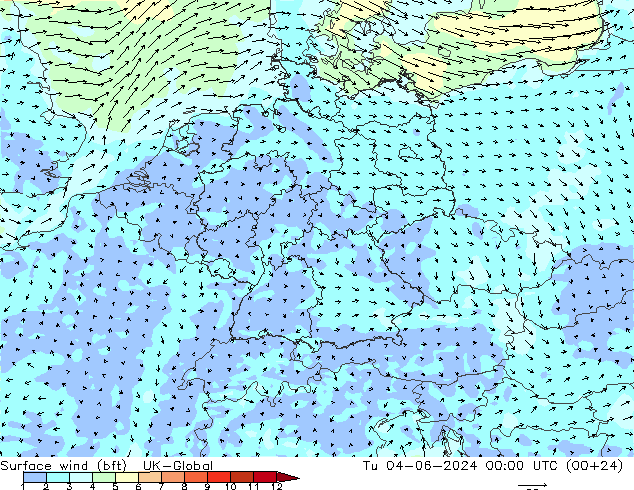 wiatr 10 m (bft) UK-Global wto. 04.06.2024 00 UTC