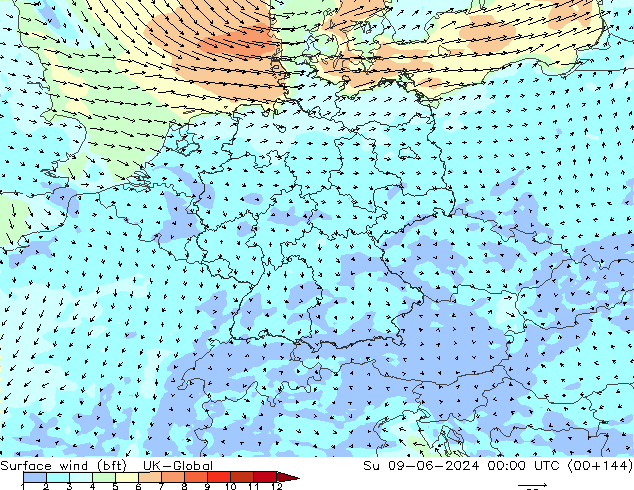 Bodenwind (bft) UK-Global So 09.06.2024 00 UTC