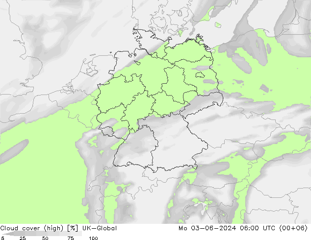 Cloud cover (high) UK-Global Mo 03.06.2024 06 UTC