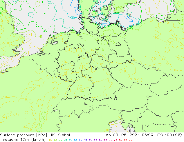 Izotacha (km/godz) UK-Global pon. 03.06.2024 06 UTC