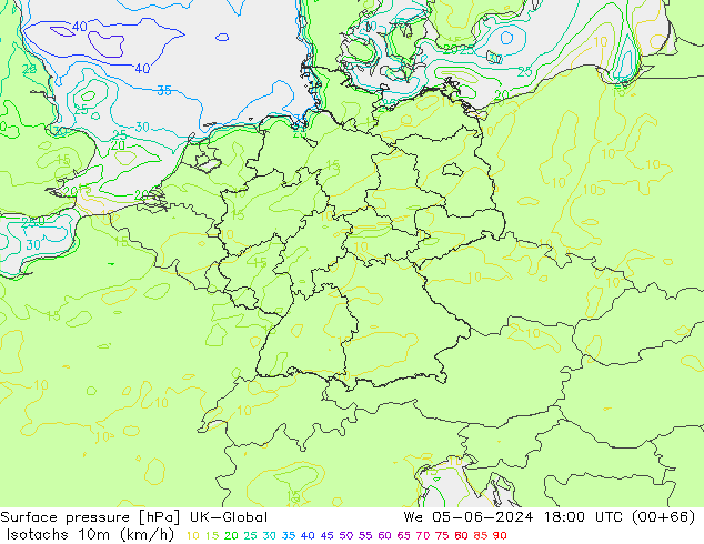 Isotachs (kph) UK-Global Qua 05.06.2024 18 UTC