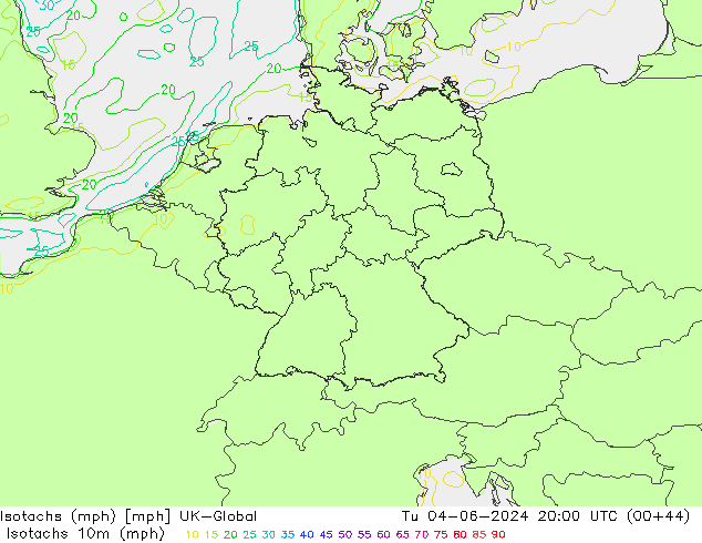 Isotachs (mph) UK-Global вт 04.06.2024 20 UTC