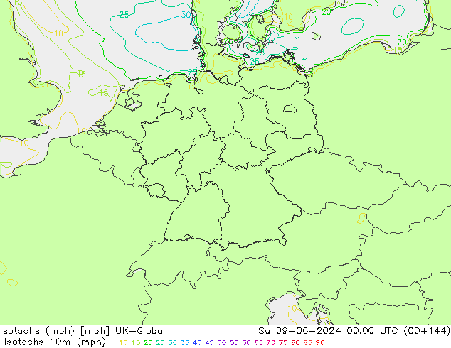 Isotachs (mph) UK-Global Ne 09.06.2024 00 UTC