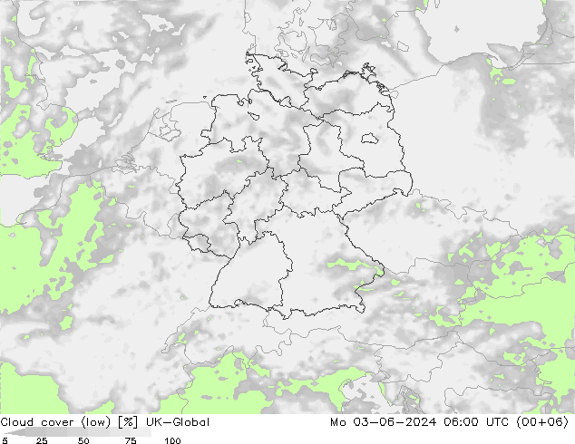 Bewolking (Laag) UK-Global ma 03.06.2024 06 UTC