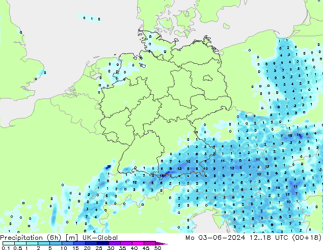 Yağış (6h) UK-Global Pzt 03.06.2024 18 UTC