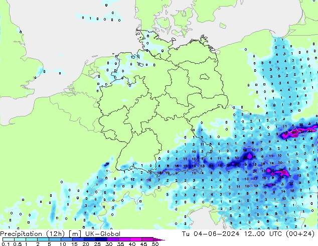 Precipitação (12h) UK-Global Ter 04.06.2024 00 UTC