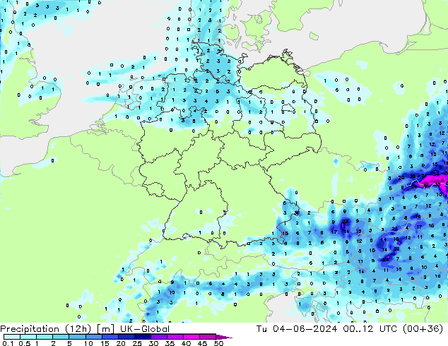 Precipitation (12h) UK-Global Tu 04.06.2024 12 UTC