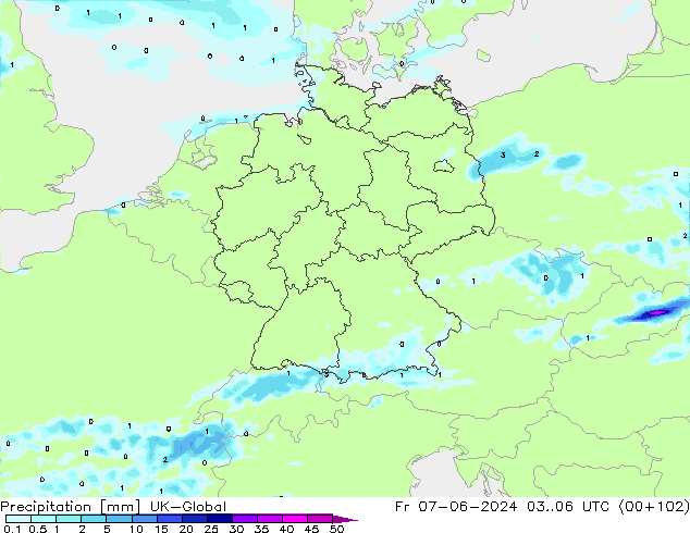 Precipitation UK-Global Fr 07.06.2024 06 UTC