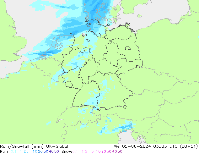 Rain/Snowfall UK-Global mer 05.06.2024 03 UTC