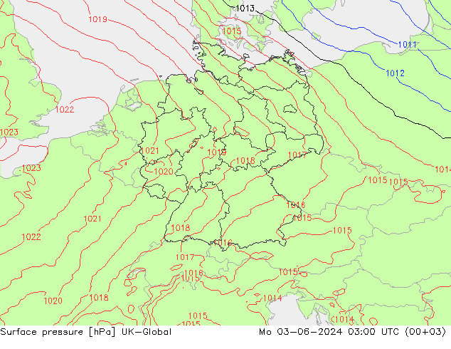 Atmosférický tlak UK-Global Po 03.06.2024 03 UTC