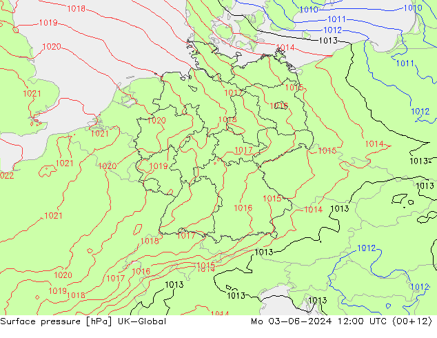 Pressione al suolo UK-Global lun 03.06.2024 12 UTC