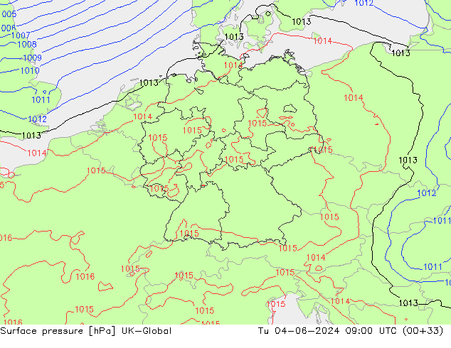 Surface pressure UK-Global Tu 04.06.2024 09 UTC