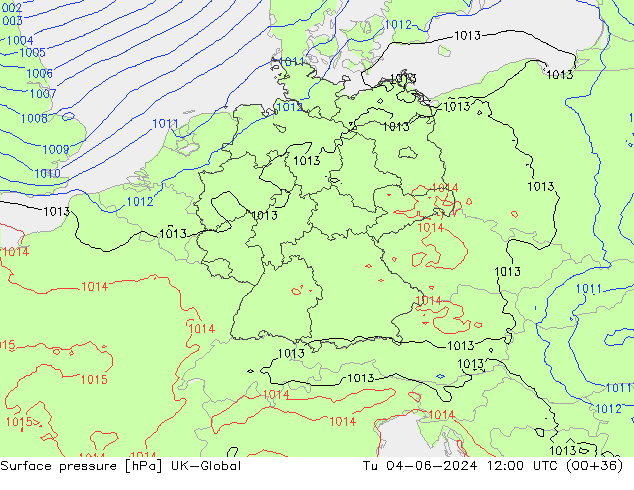 Surface pressure UK-Global Tu 04.06.2024 12 UTC