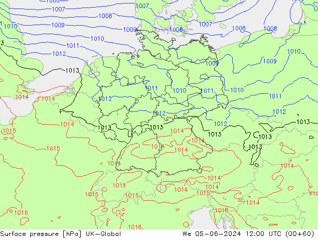 Atmosférický tlak UK-Global St 05.06.2024 12 UTC