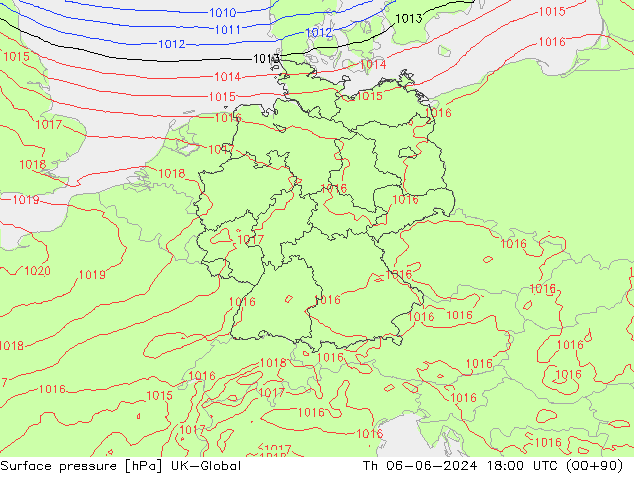 Surface pressure UK-Global Th 06.06.2024 18 UTC