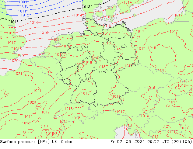 Atmosférický tlak UK-Global Pá 07.06.2024 09 UTC