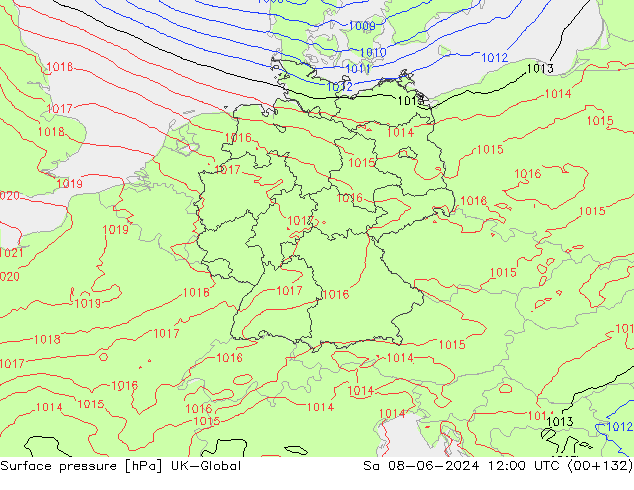Presión superficial UK-Global sáb 08.06.2024 12 UTC