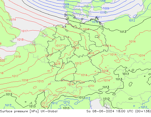 pression de l'air UK-Global sam 08.06.2024 18 UTC