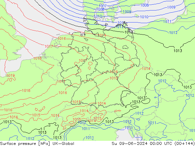 Atmosférický tlak UK-Global Ne 09.06.2024 00 UTC