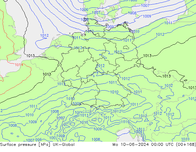 Surface pressure UK-Global Mo 10.06.2024 00 UTC