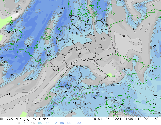 Humidité rel. 700 hPa UK-Global mar 04.06.2024 21 UTC