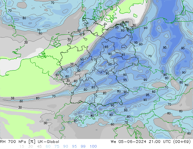 700 hPa Nispi Nem UK-Global Çar 05.06.2024 21 UTC