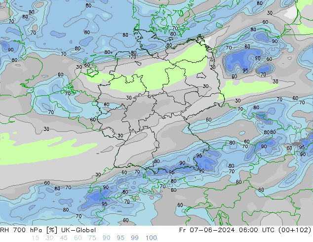 RH 700 hPa UK-Global Fr 07.06.2024 06 UTC