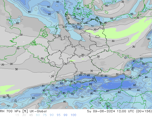 RH 700 hPa UK-Global Su 09.06.2024 12 UTC